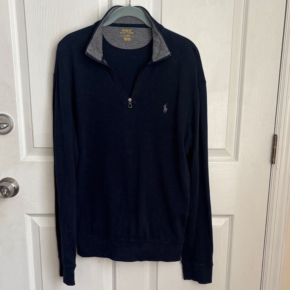POLO RALPH LAUREN Navy Blue quarter Zip pullover sz Medium cotton Viscose blend